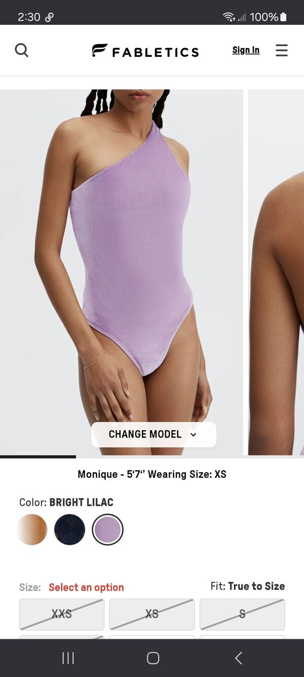 New XXL Fabletics Bright Lilac Gigi Velour Thong Bodysuit One Shoulder NWOT